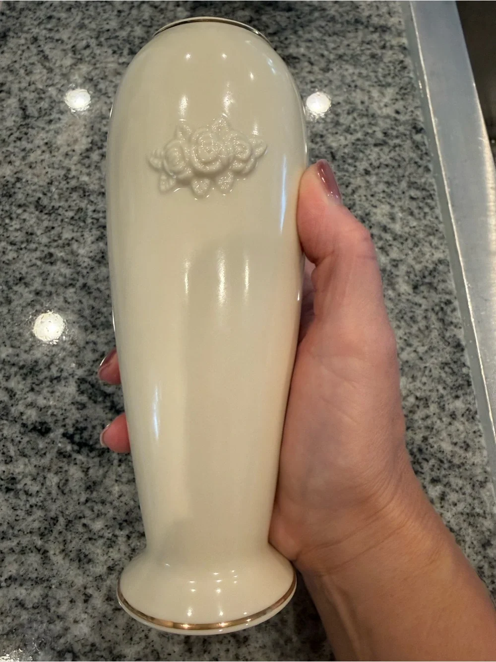 Cream Floral Relief Ceramic Vase with Gold Trim Lenox
